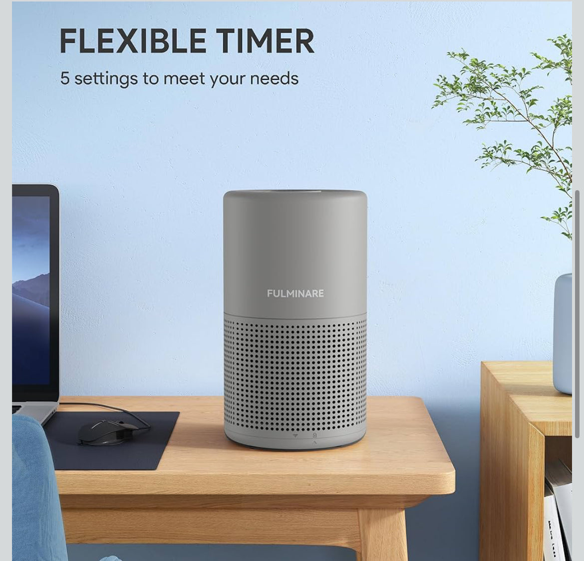 FULMINARE H13 Air Purifier True HEPA 3-Stage Filtration Timer Gray (2pack)