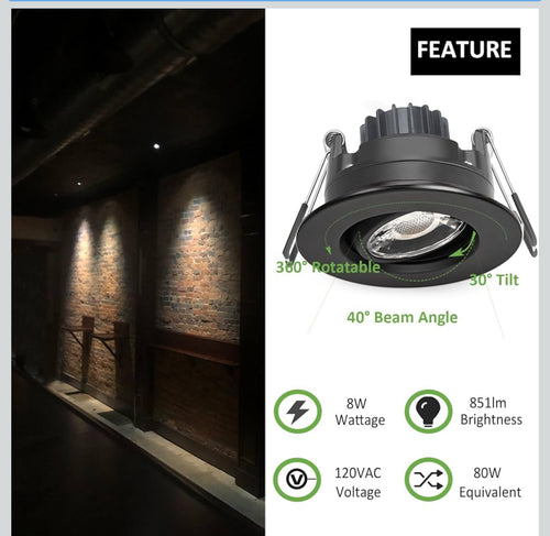 Canless Recessed Gimbal Downlight Rotatable-Spotlight 5 CCT 3 Inch Pack of 6