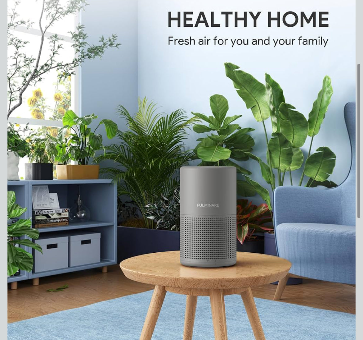 FULMINARE H13 Air Purifier True HEPA 3-Stage Filtration Timer Gray (2pack)