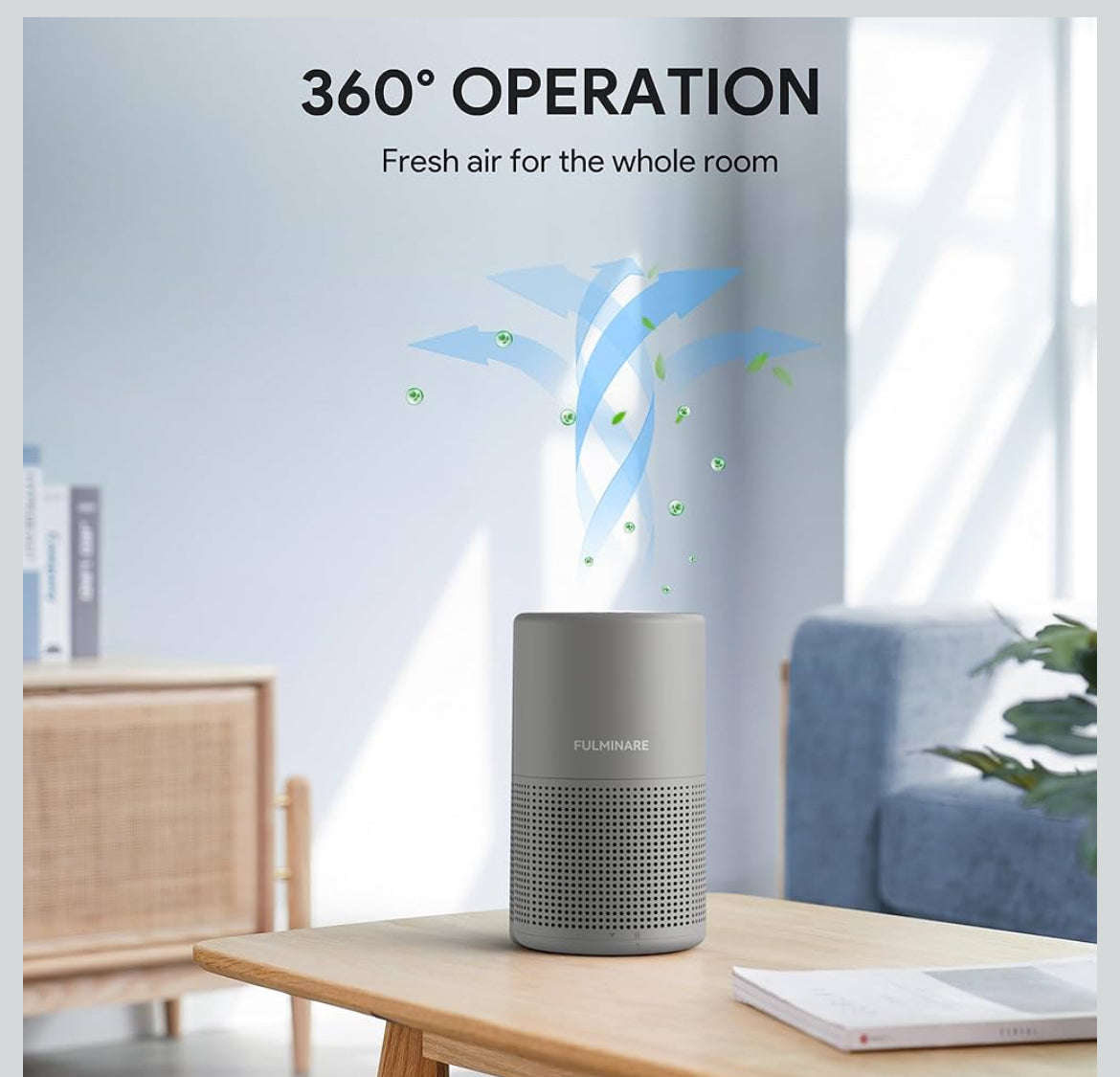 FULMINARE H13 Air Purifier True HEPA 3-Stage Filtration Timer Gray (2pack)